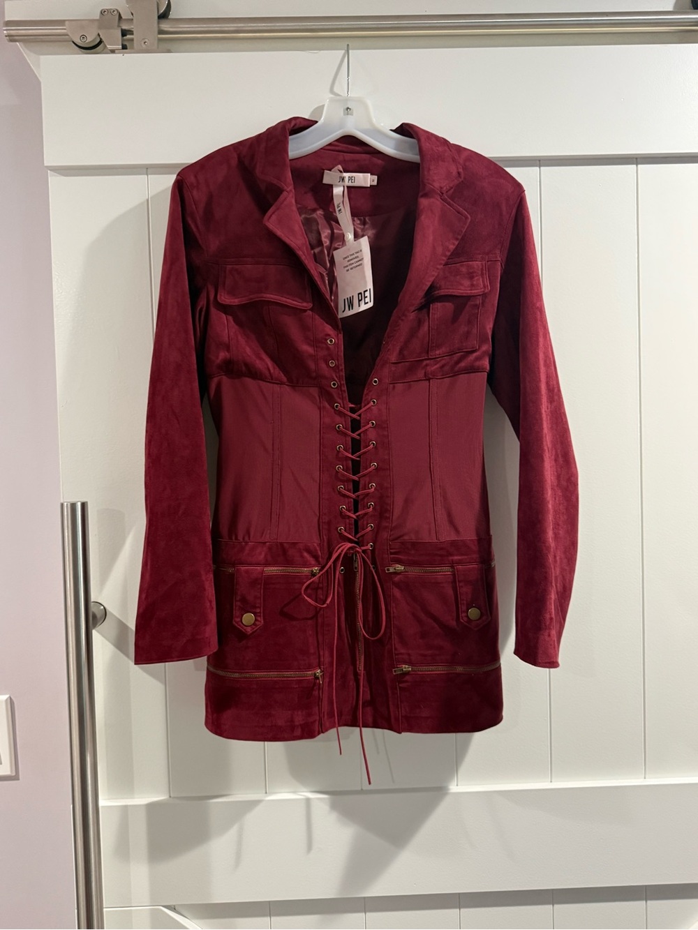 JW PEI Burgundy Lace-Up Suede Mini Dress